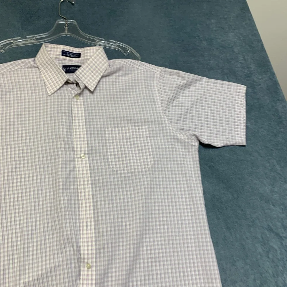 Stafford Essentials Dress Shirt Mens 17.5 Multicolor Plaid Regular Fit Business